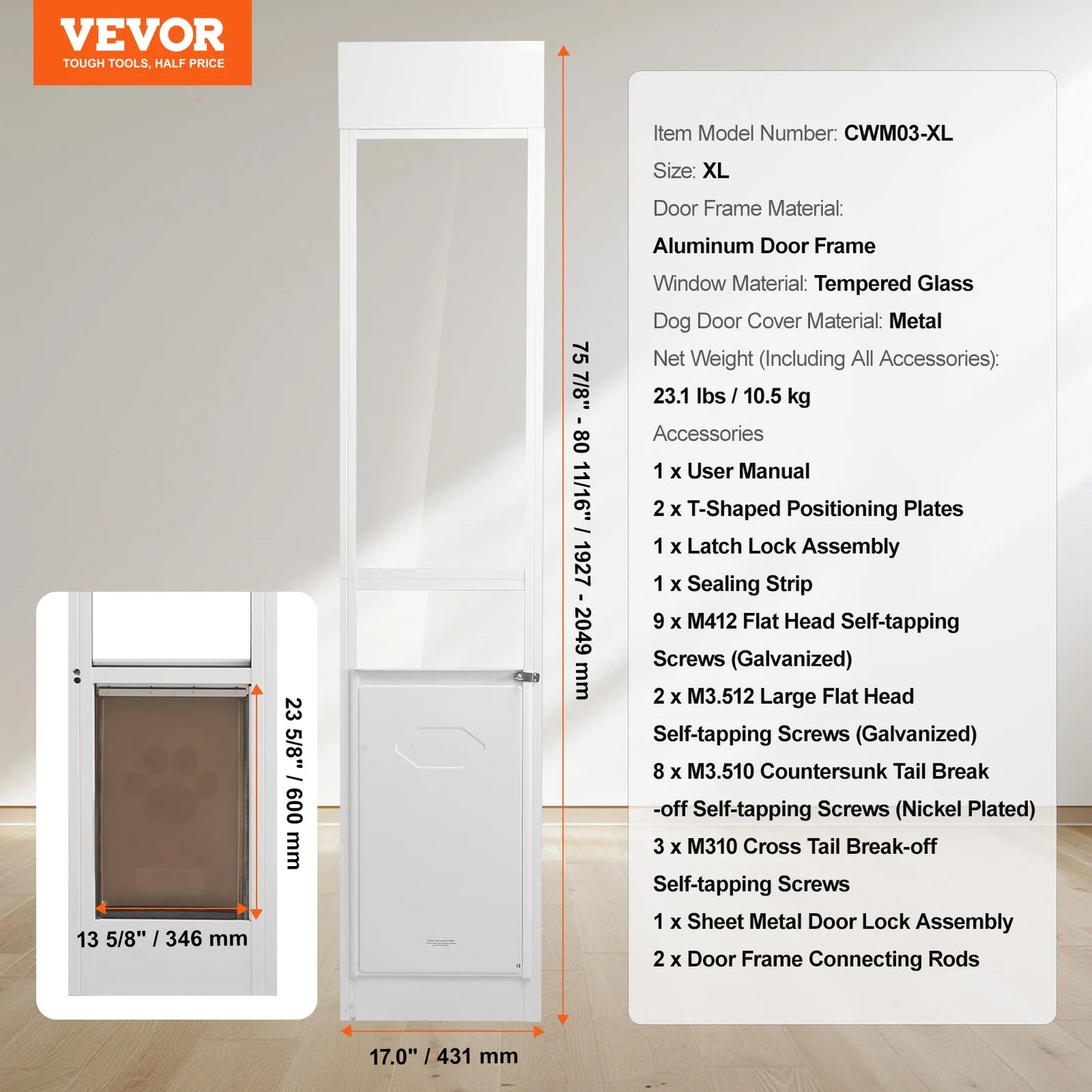 SucceBuy Adjustable Height Sliding Glass Dog Door Aluminum