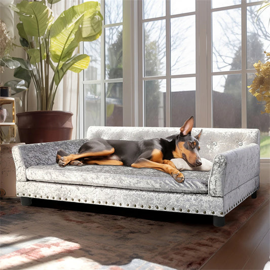 Luxury Velvet Tufted Dog Sofa Bed With Wood Frame