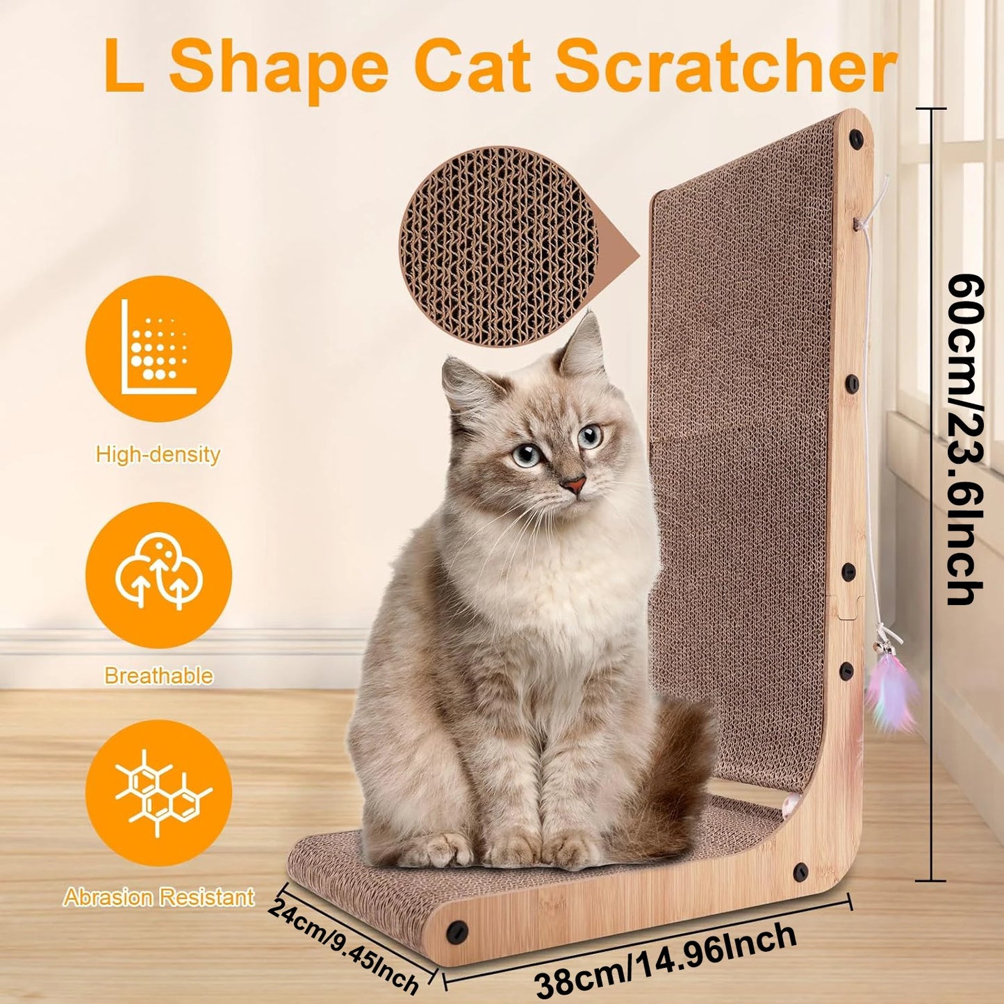 L Shape Cat Scratcher 23.6 Inch Cardboard Scratch Pad for Cats