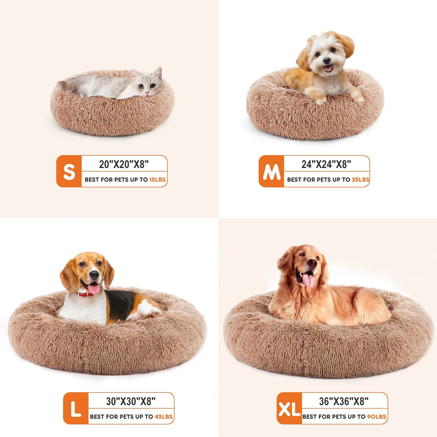 JHK Calming Dog Bed Washable Faux Fur Plush Round Bed