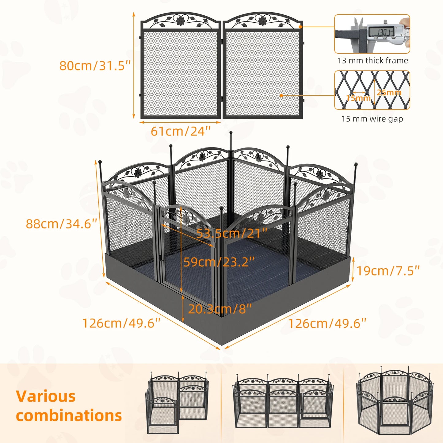 Foldable Metal Dog Playpen with Fertility Mat and Gate Heavy Duty Pet Whelping Box Exercise Fence Cage Kennels 8 Panels