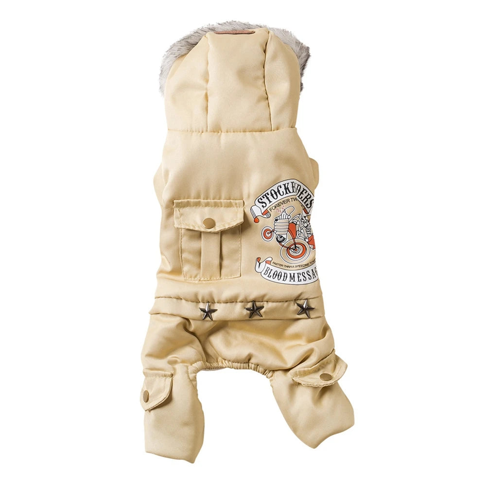 Pet Dog Thick Hooded Driver Style Four Legs Cotton Winter Coat Windproof Jumpsuit Warm Small Puppy Clothing