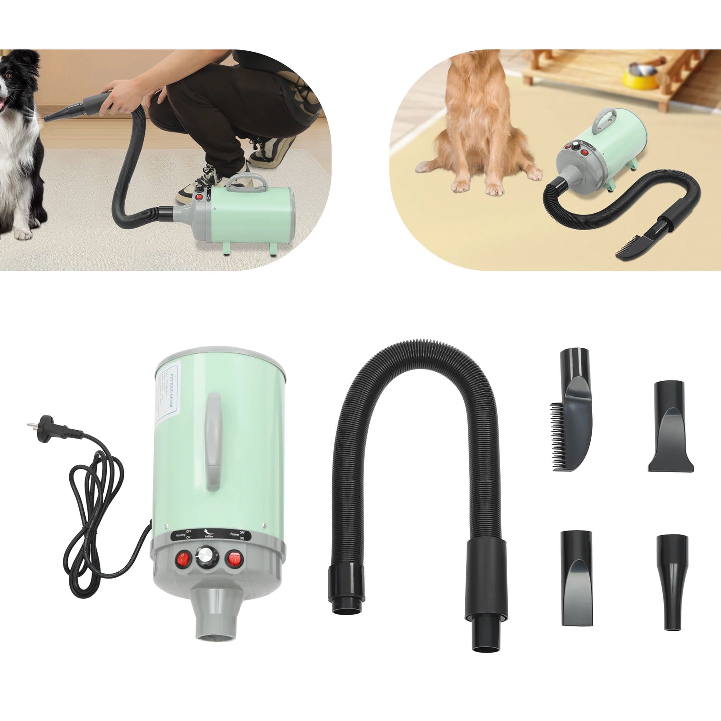 2200W Pet Hair Dryer with 4 Nozzles and Adjustable Wind Speed