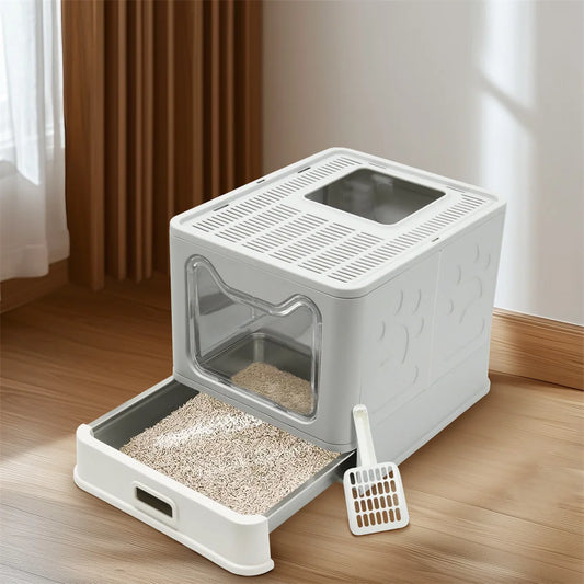 Enclosed Stainless Steel Cat Litter Box with Easy Cleaning Lid