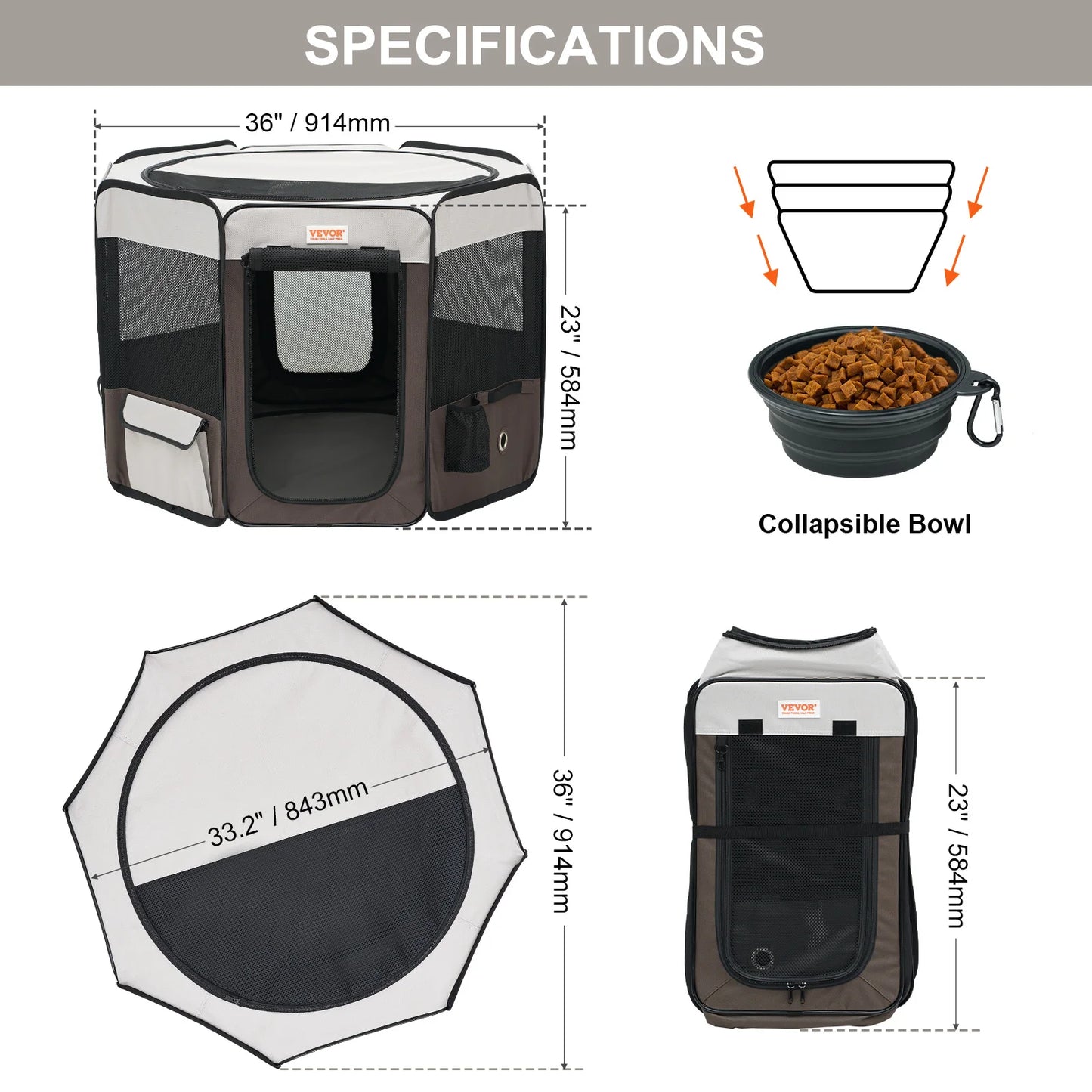 VEVOR Portable Foldable Waterproof Pet Playpen Tent For Dogs