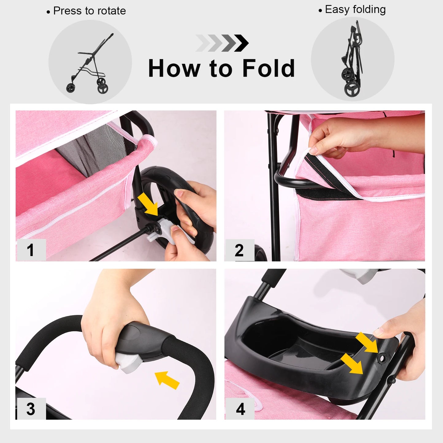 Three Wheel Foldable Pet Stroller with Storage Basket and Handle