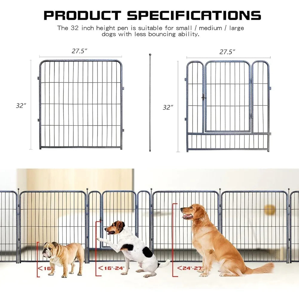 Dog Playpen 32 40 45 Inch Height Heavy Duty Folding Indoor Outdoor Anti Rust Dog Exercise Fence Portable Pet Playpen