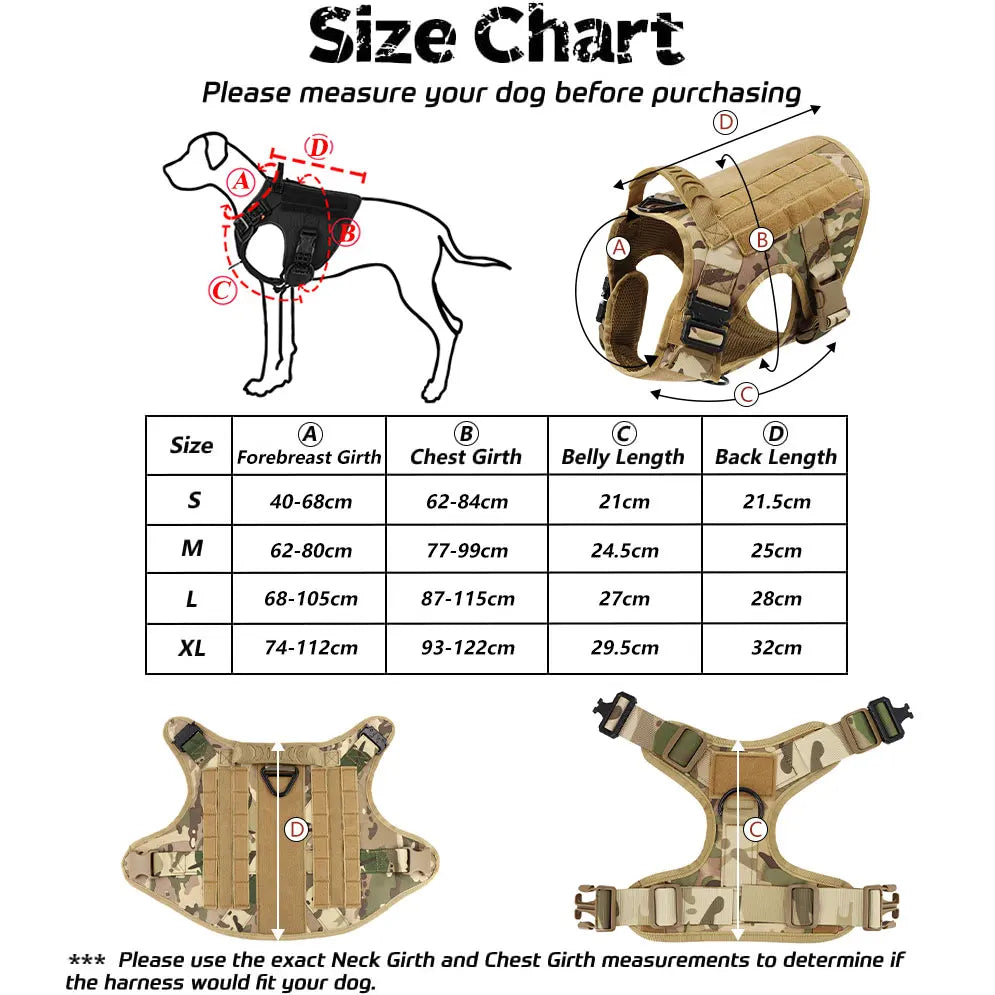 Military Style Dog Harness Set with Collar Leash and Patches