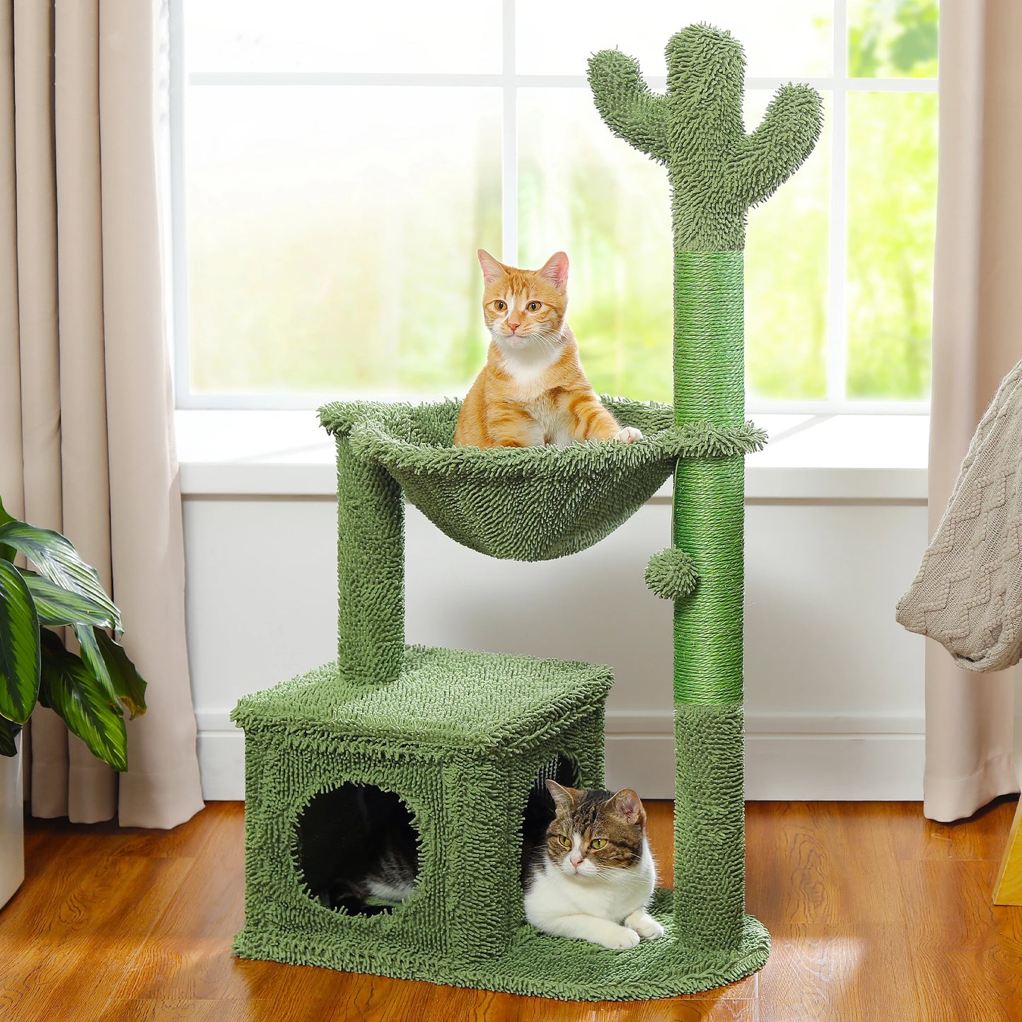 Cactus Cat Tree with Large Condo Hammock and Scratching Post