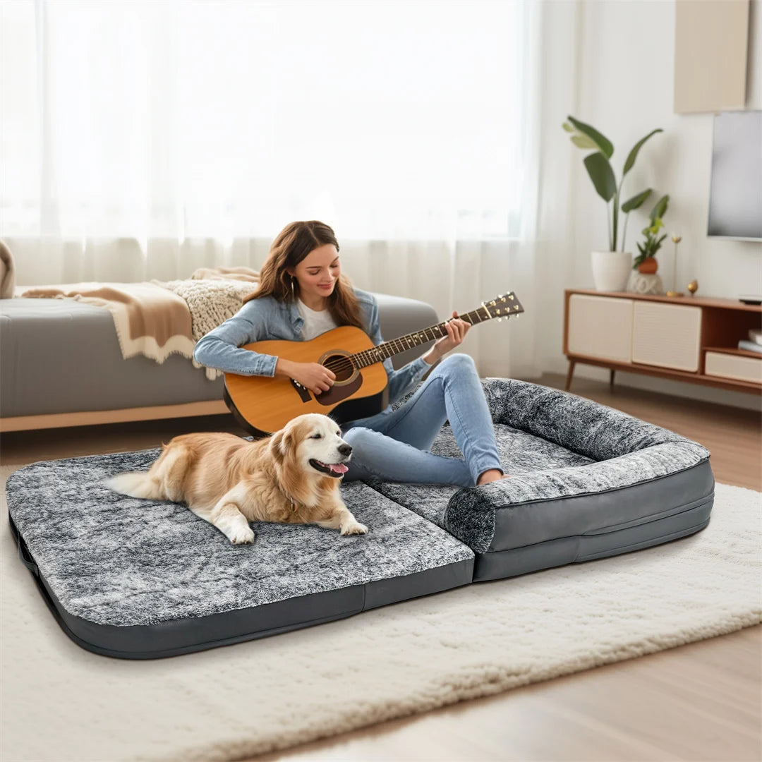 BINGOPAWCN Foldable Plush Orthopedic Dog Bed Calming