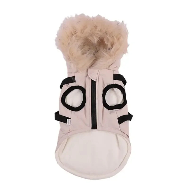 Fleece Lining Dog Hoodie with Harness Built In Warm Small Dog Jacket Winter Puppy Coats Hooded for Small Medium Dogs