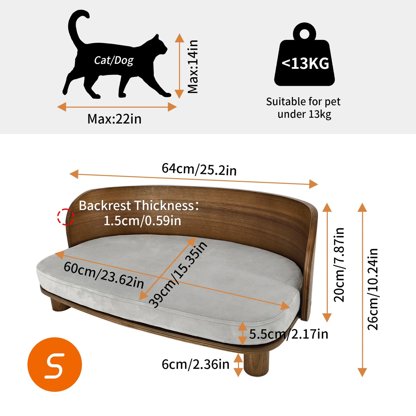 BingoPaw Elevated Cat Bed Wooden Indoor Cat Sofa Lounger