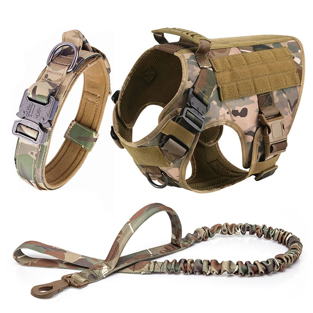 Large Dog Harness Collar Leash Set Tactical Vest for Training