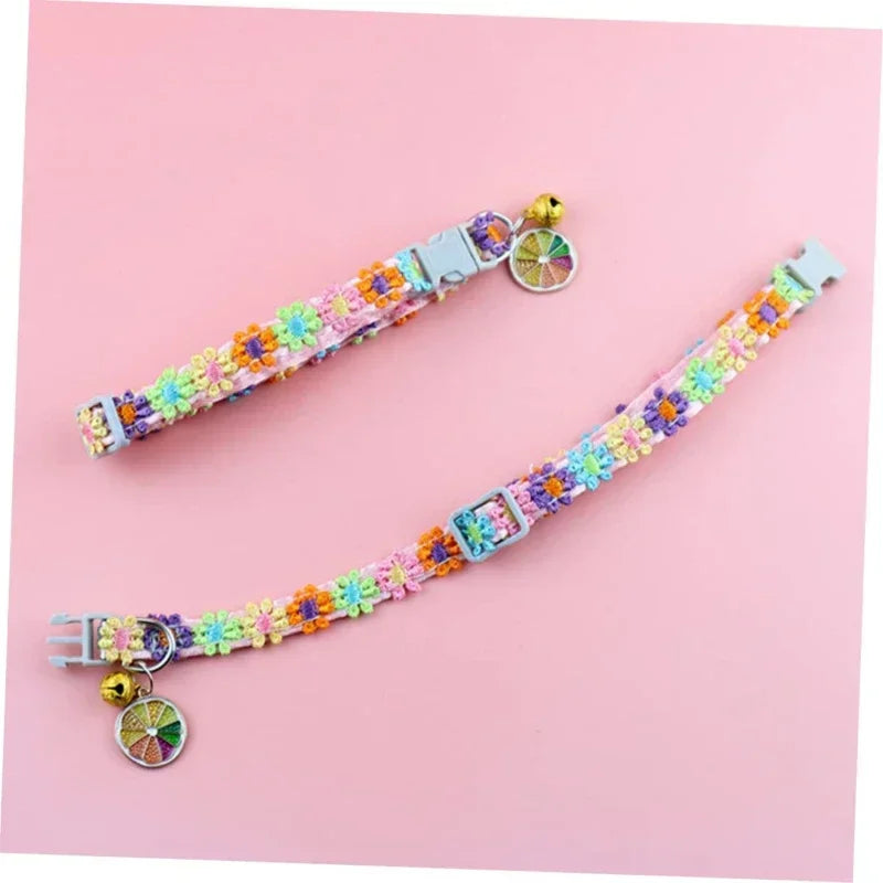 CN Floral Cat Collar With Bell Adjustable Buckle Lace