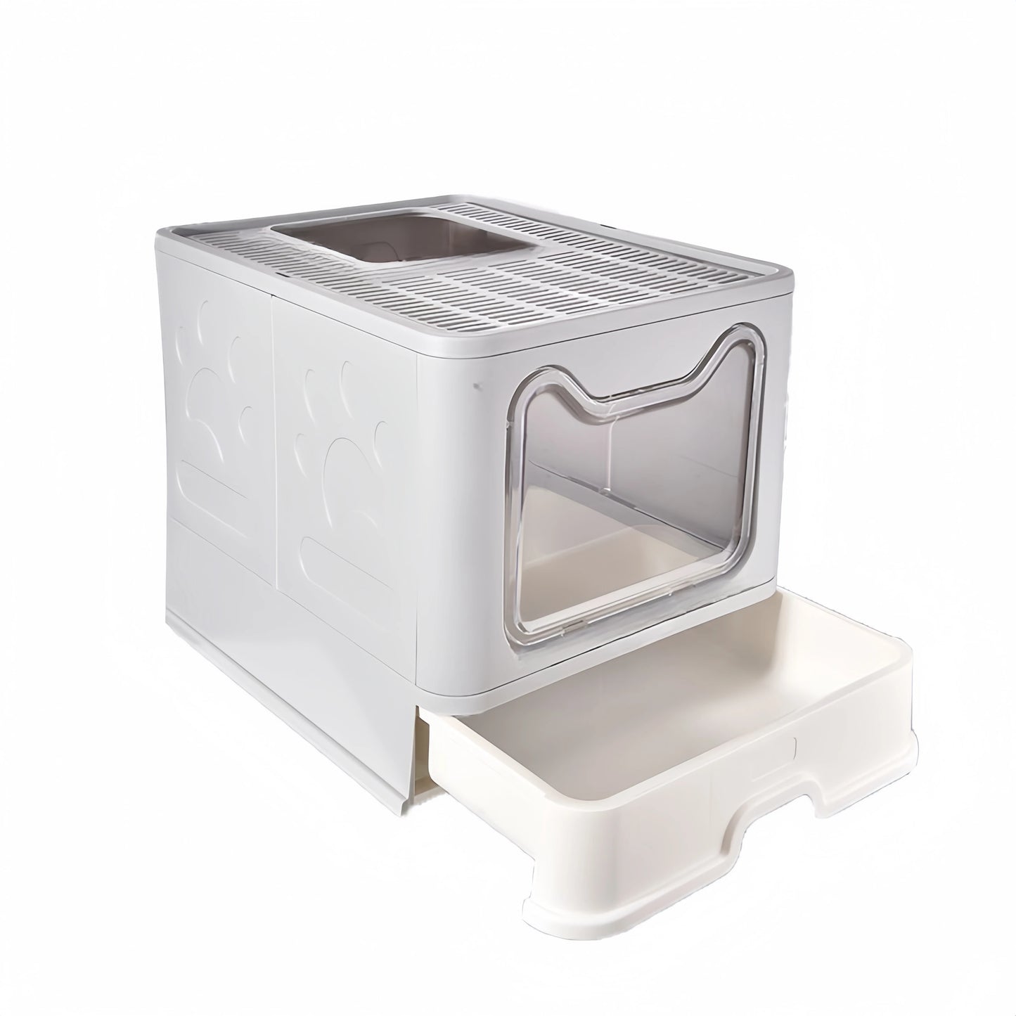 Convenient Foldable Cat Litter Box with Drawer Design and Scooper
