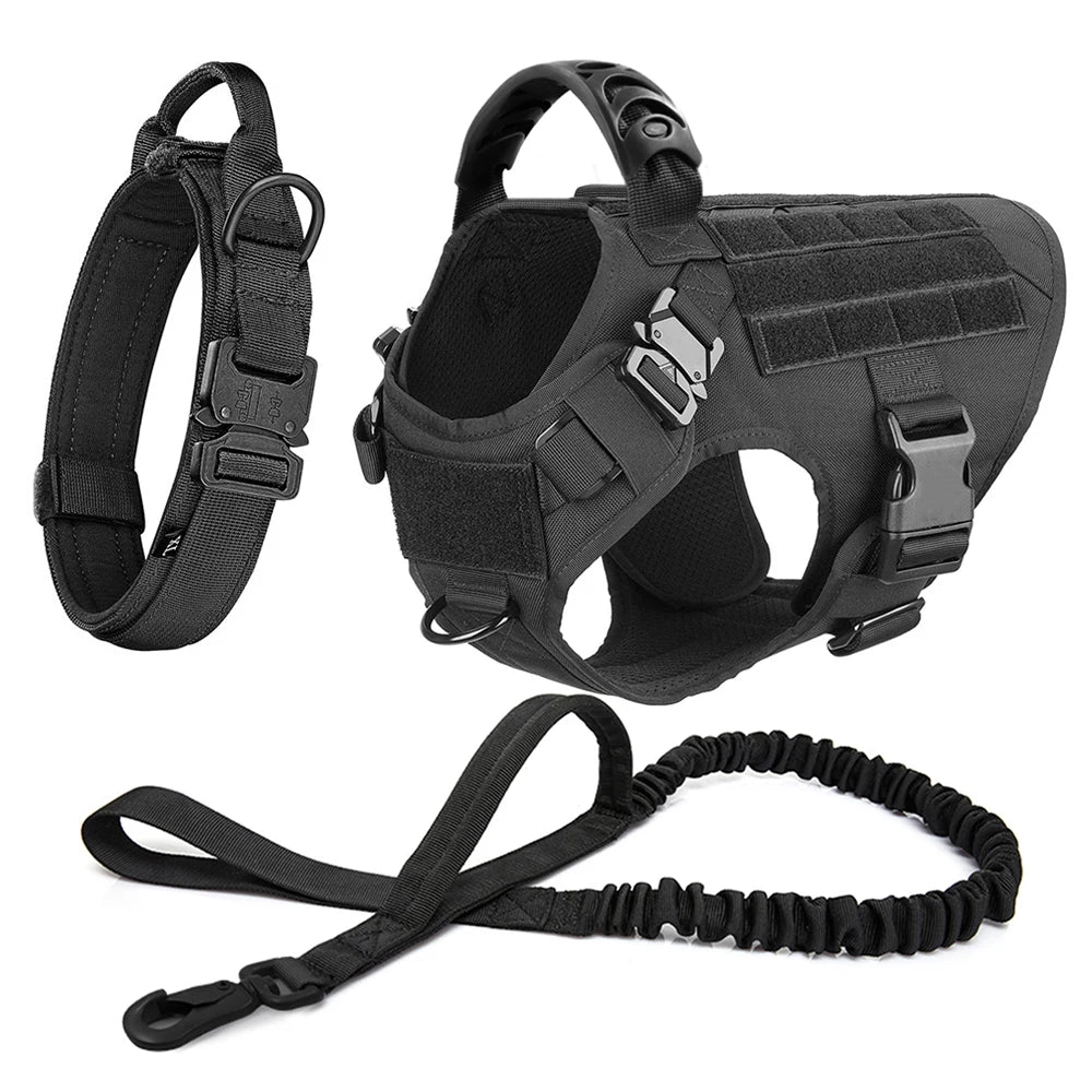 Large Dog Harness Collar Leash Set Tactical Vest for Training