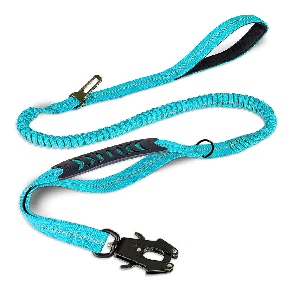Reflective Shock Absorbing Heavy Duty Tactical Bungee Dog Leash with Car Seatbelt