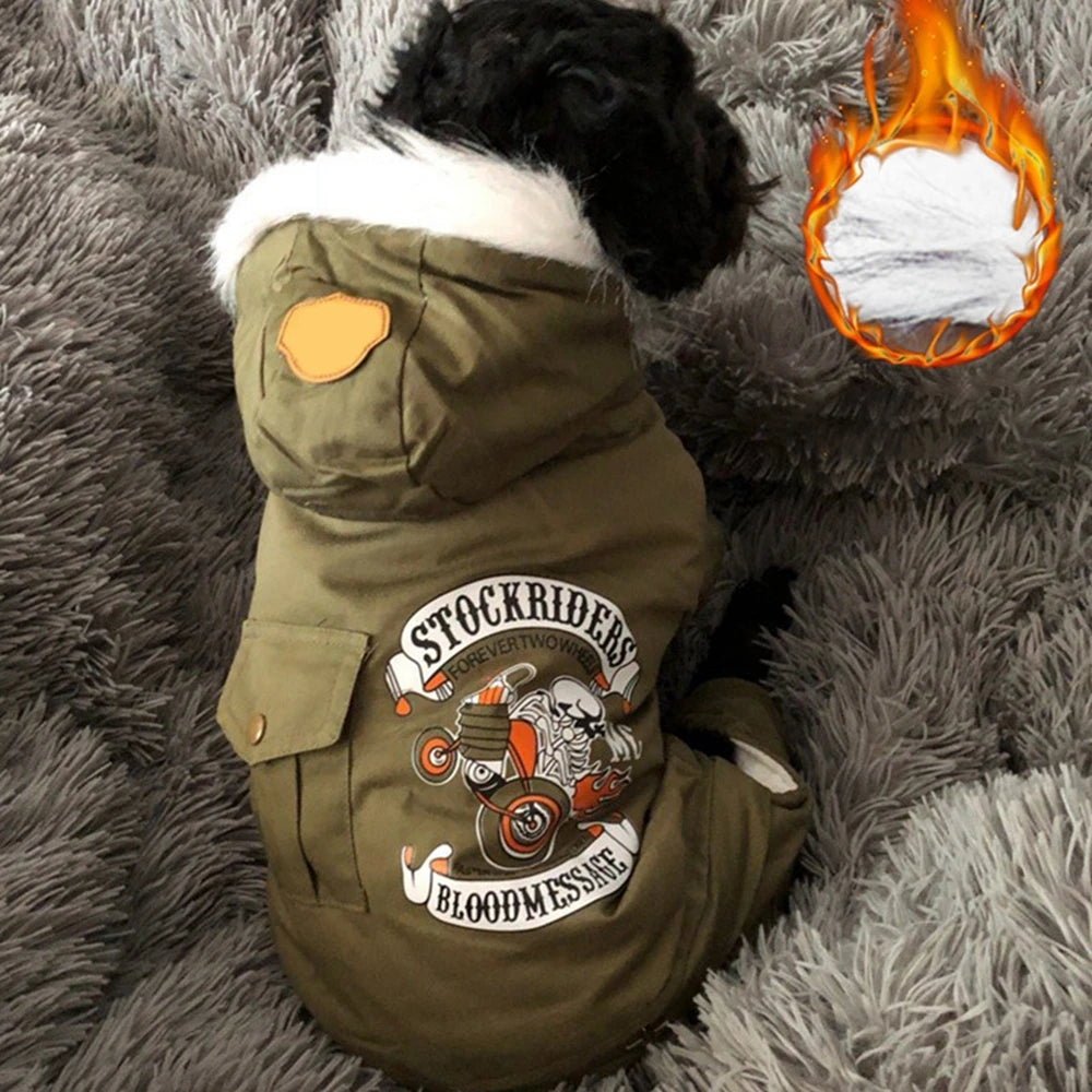 Pet Dog Thick Hooded Driver Style Four Legs Cotton Winter Coat Windproof Jumpsuit Warm Small Puppy Clothing