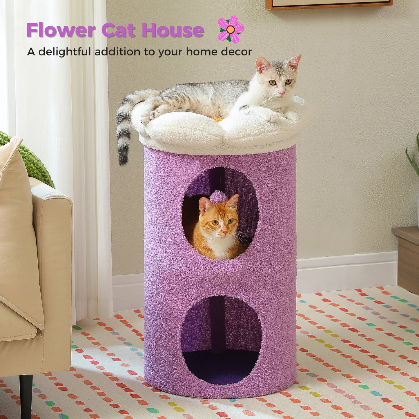 Pawz Road Two Storey Cat House with Removable Flower Bed Cute Cat Cave Condo