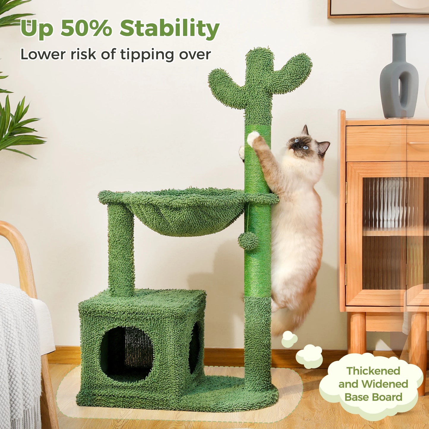 Pequlticn Cactus Cat Tree With Condo Hammock Ball Indoors