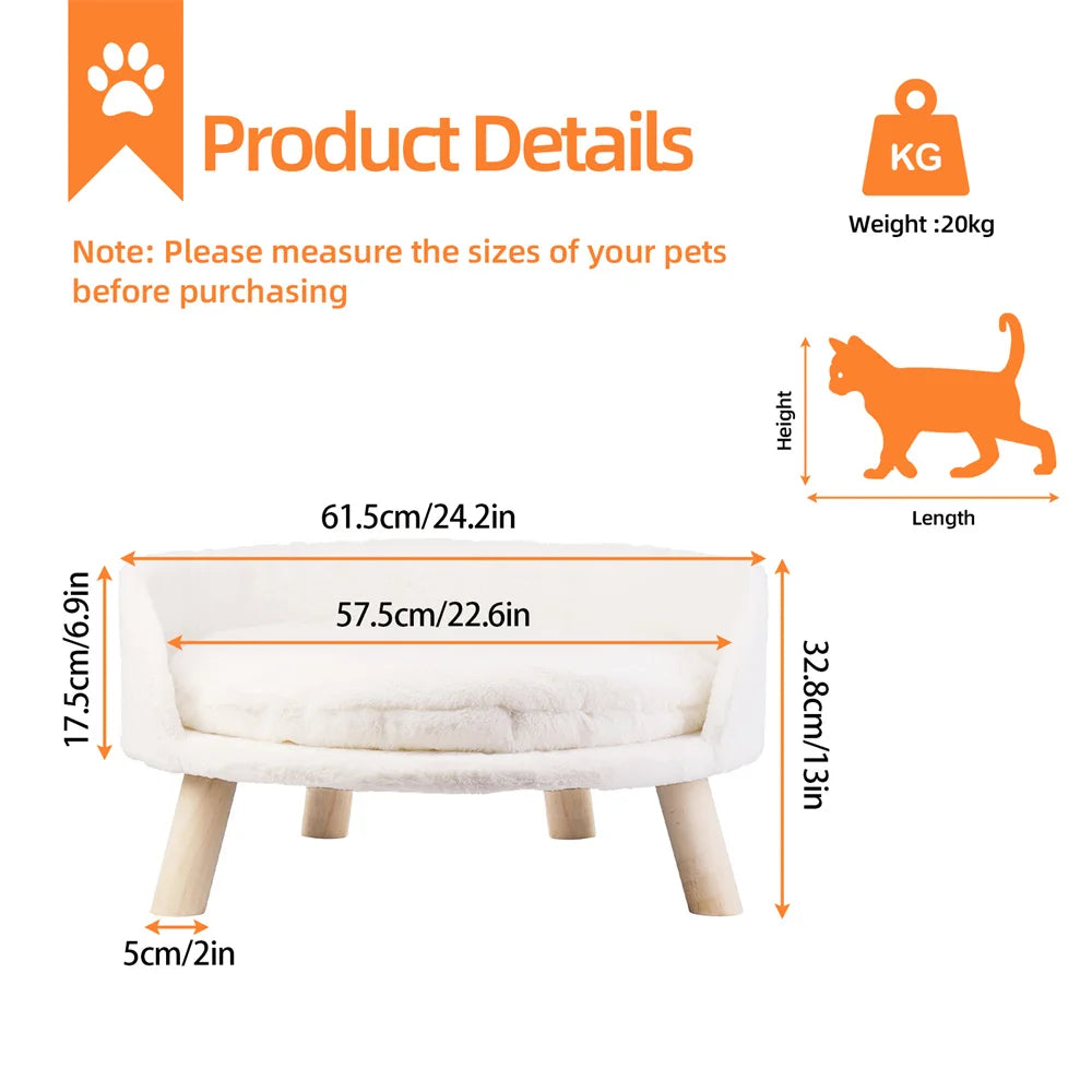 Ultra Soft Elevated Dog Cat Sofa Bed With Cushion