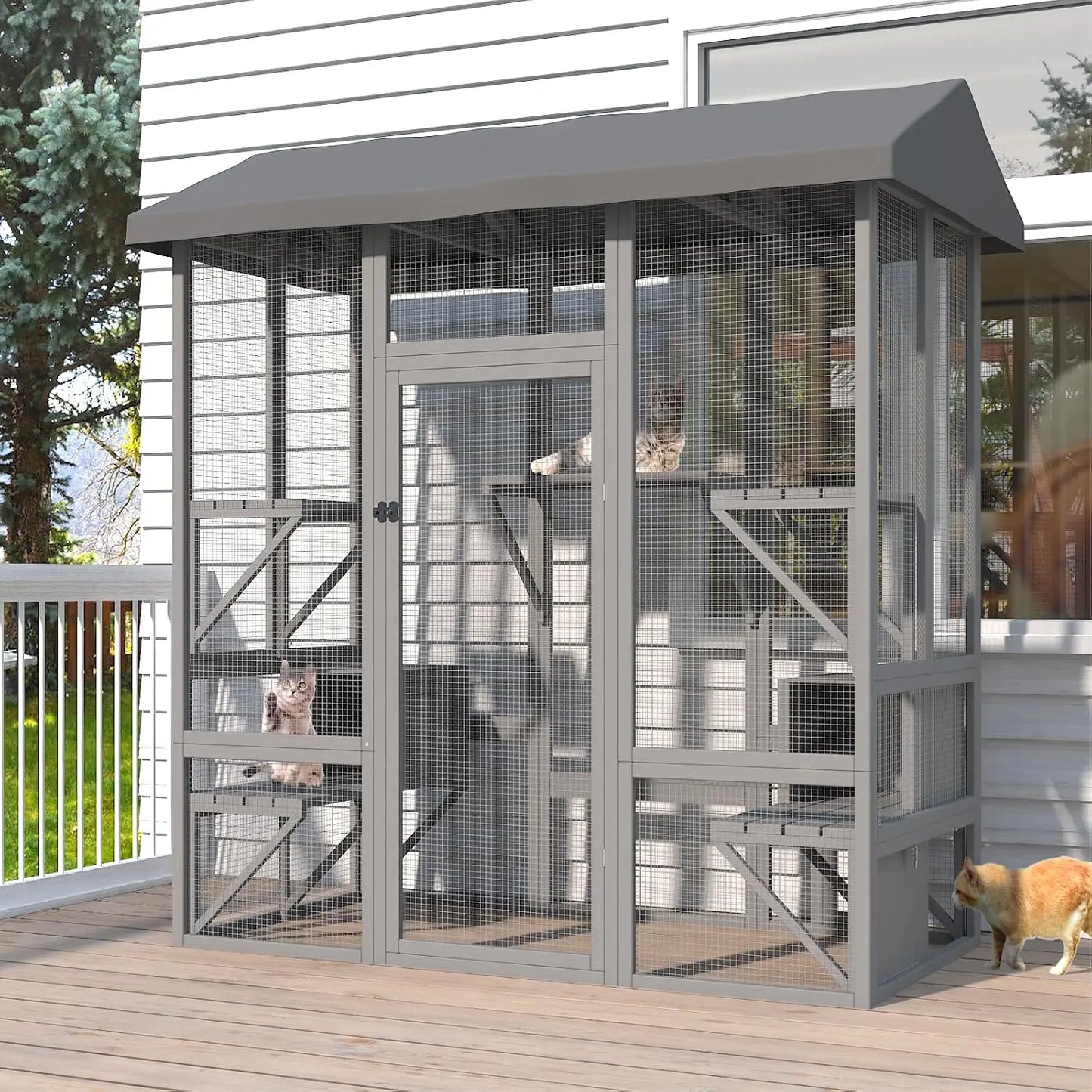 Large Catio Outdoor Cat Enclosure with Waterproof Cover and Roof