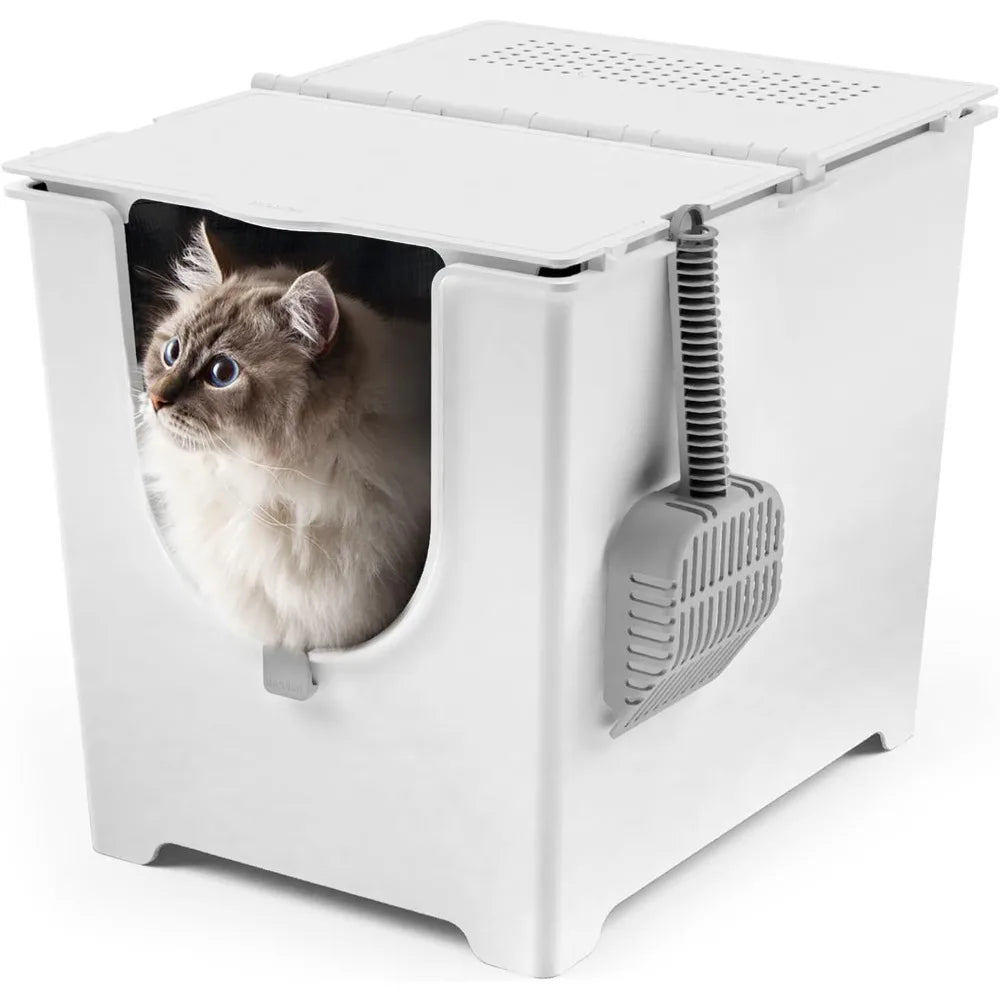 Flip Litter Box with Three Lid Positions and Reusable Liner for Easy Cat Care