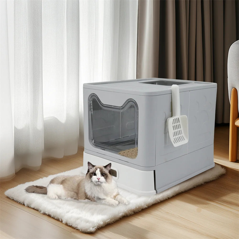 Enclosed Stainless Steel Cat Litter Box with Easy Cleaning Lid