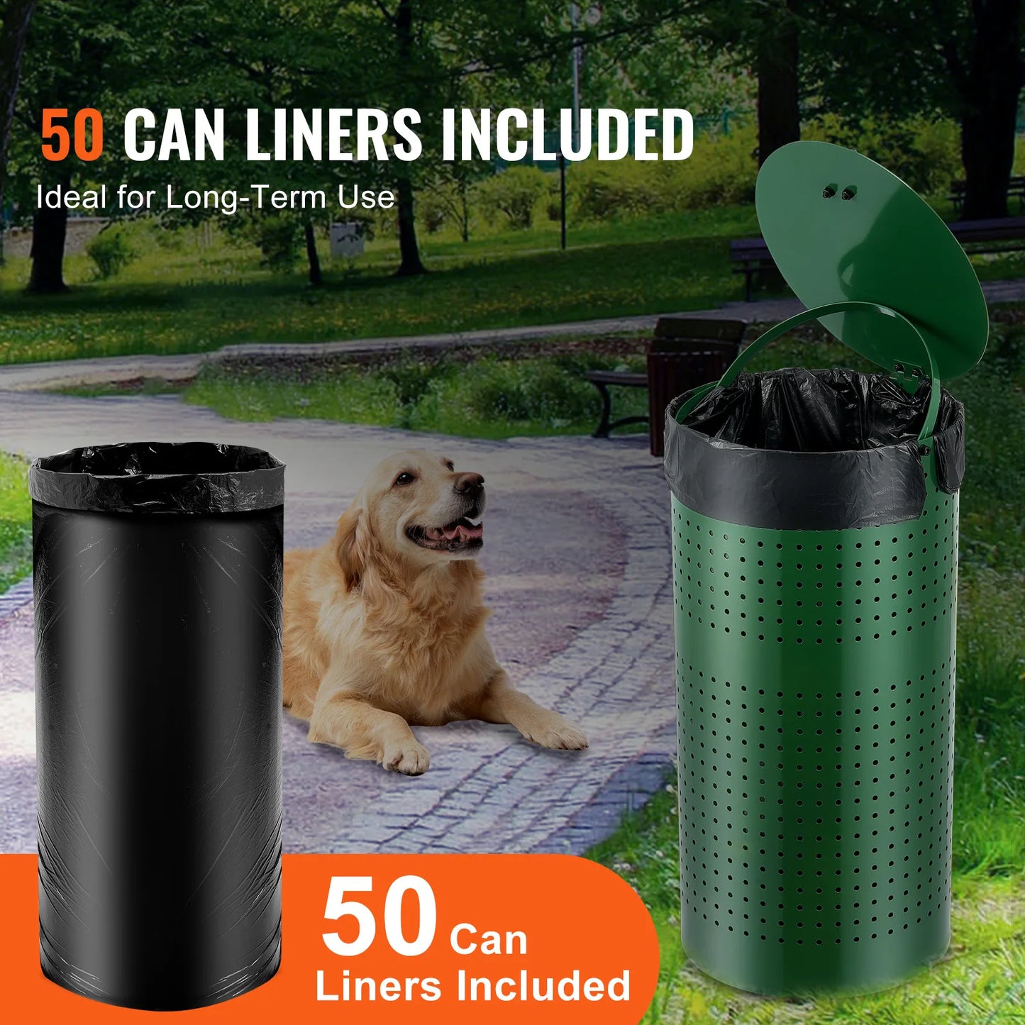 VEVOR Dog Poop Trash Can 11.5 Gallons Outdoor Dog Waste Bin with Lid Pet Waste Disposal Container for Yard