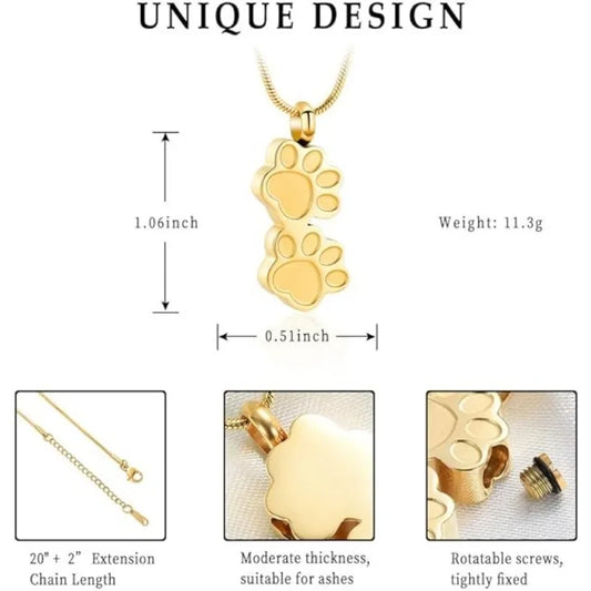 Pet Ashes Necklace Cat And Dog Claw Print Commemorative Box