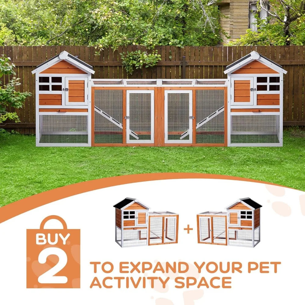 Wooden Rabbit Hutch and Chicken Coop With Weatherproof Roof