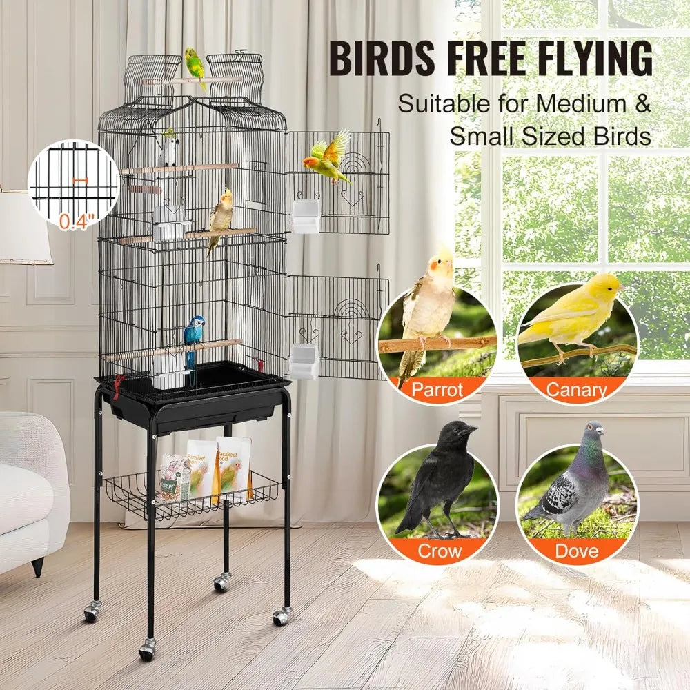 Open Top Parrot Cage With Detachable Rolling Stand