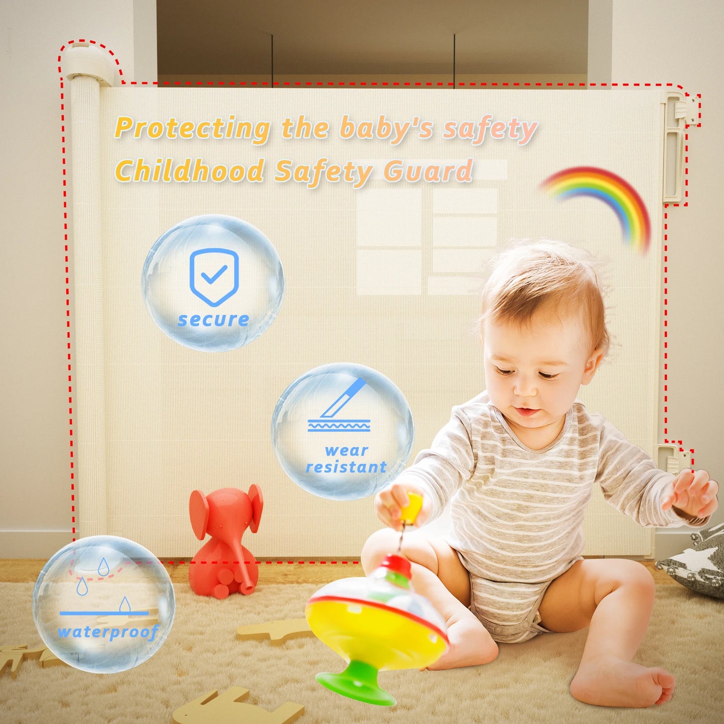 Extra Wide Retractable Dog Gate for Kids and Pets in White