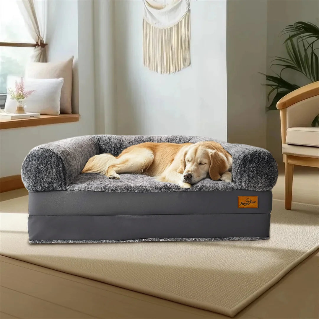 BINGOPAWCN Foldable Plush Orthopedic Dog Bed Calming