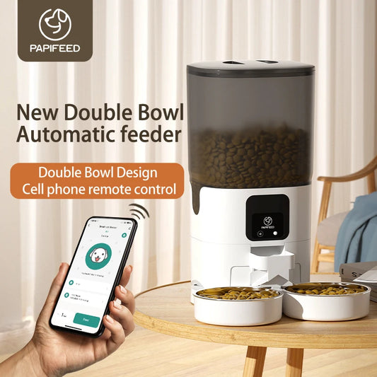 PAPIFEED Cat Automatic Double Bowl Feeder With WiFi Timer