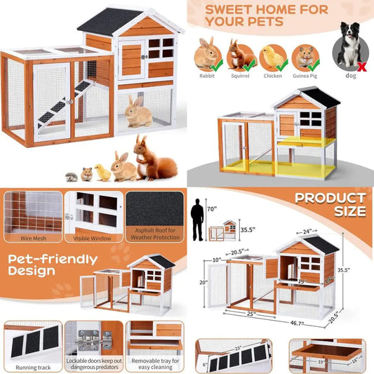Wooden Rabbit Hutch and Chicken Coop With Weatherproof Roof