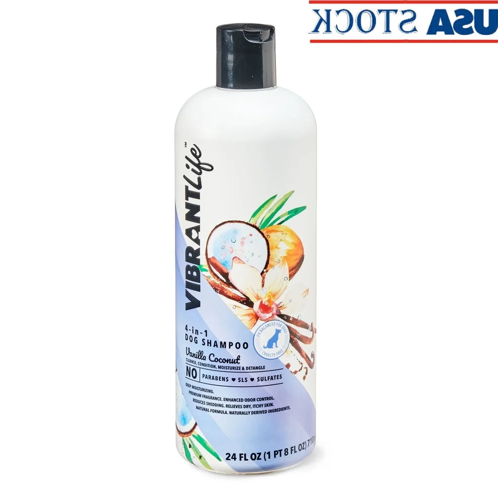XMSJ 4-in-1 Dog Shampoo Coconut Vanilla Natural Ingredients Deep Moisturizing Odor Control