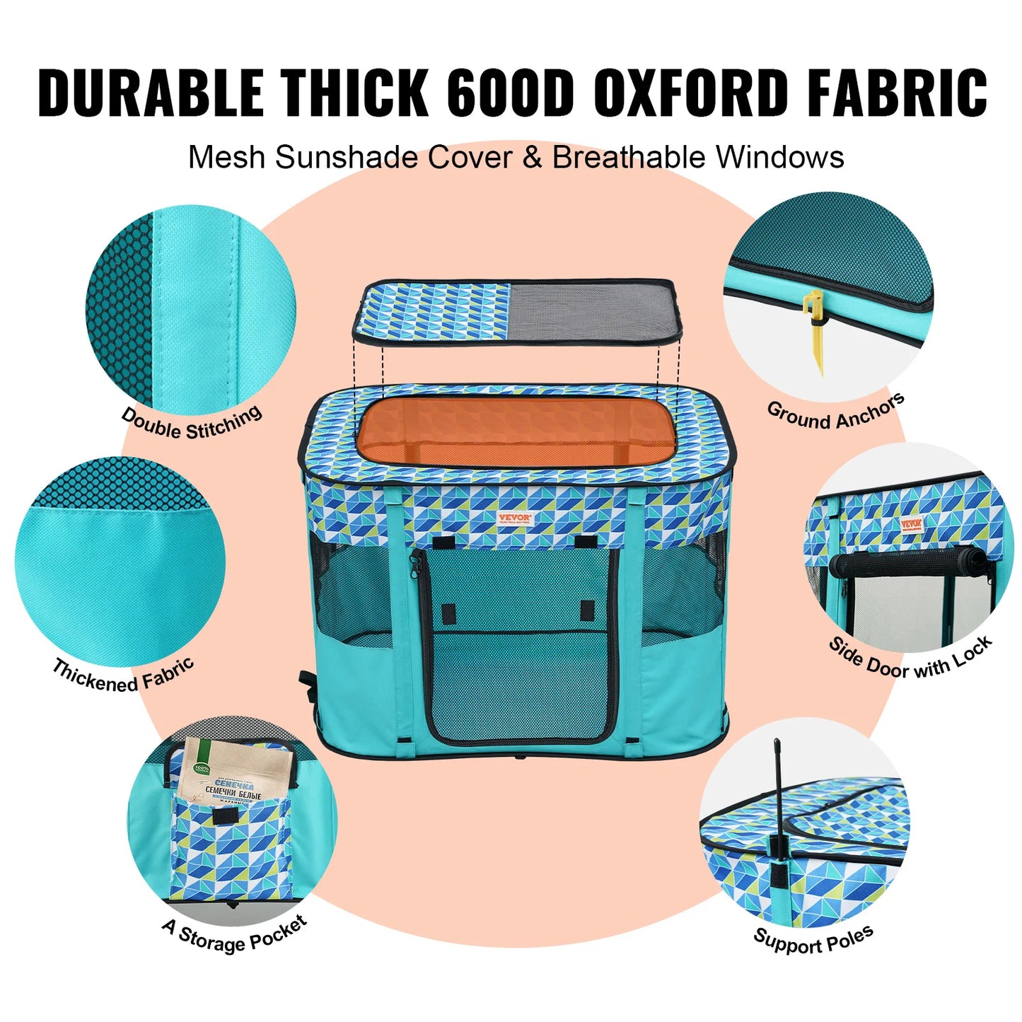 VEVOR Portable Foldable Waterproof Pet Playpen Tent For Dogs
