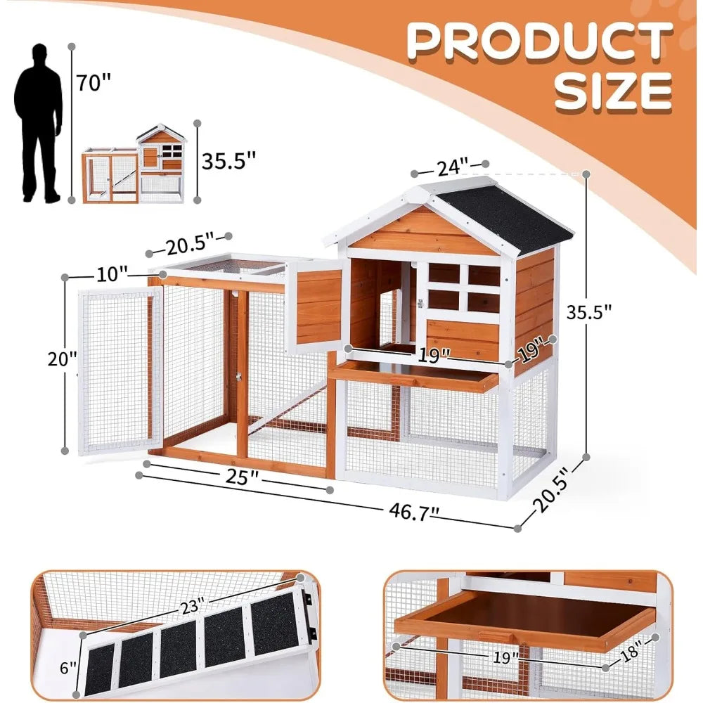 Wooden Rabbit Hutch and Chicken Coop With Weatherproof Roof