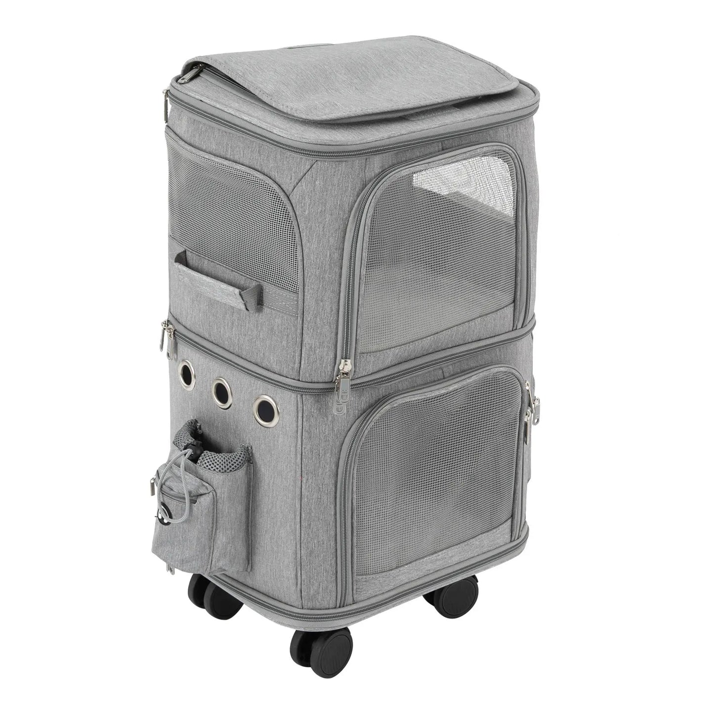 Cat Carrier Double-Compartment Rolling Carrier with Wheels Super Ventilated Design