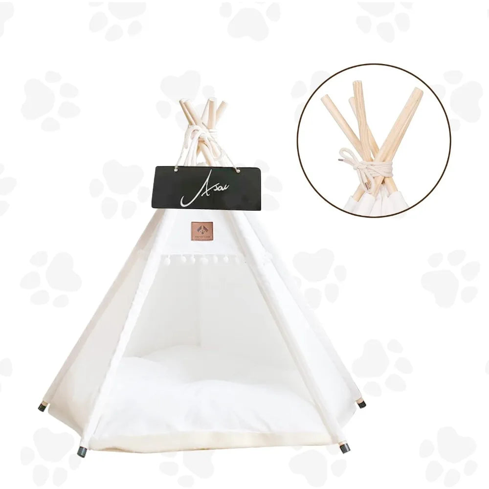 Hign-Concerned Teepee Pet Tent Cat Bed With Thick Cushion
