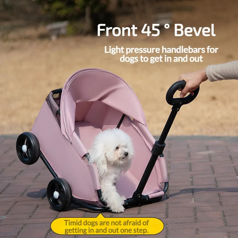 Pet Stroller With Sun Cover Breathable For Dogs Cats