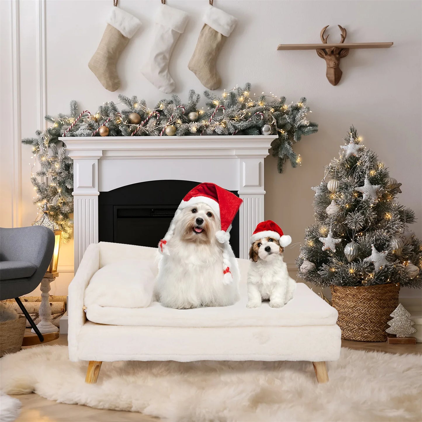 BINGOPAWCN Elevated Pet Bed Nordic Stool With Cozy Pad