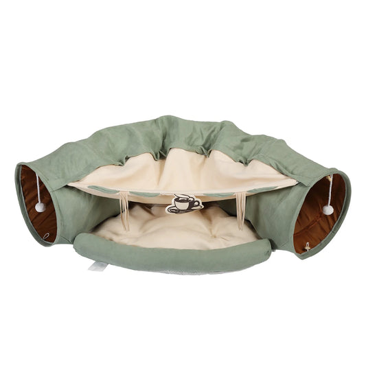 Cat Telescopic Tunnel Cushioned Bed Pet Nest with Teasing Balls and Zipper Connection Feline Supplies