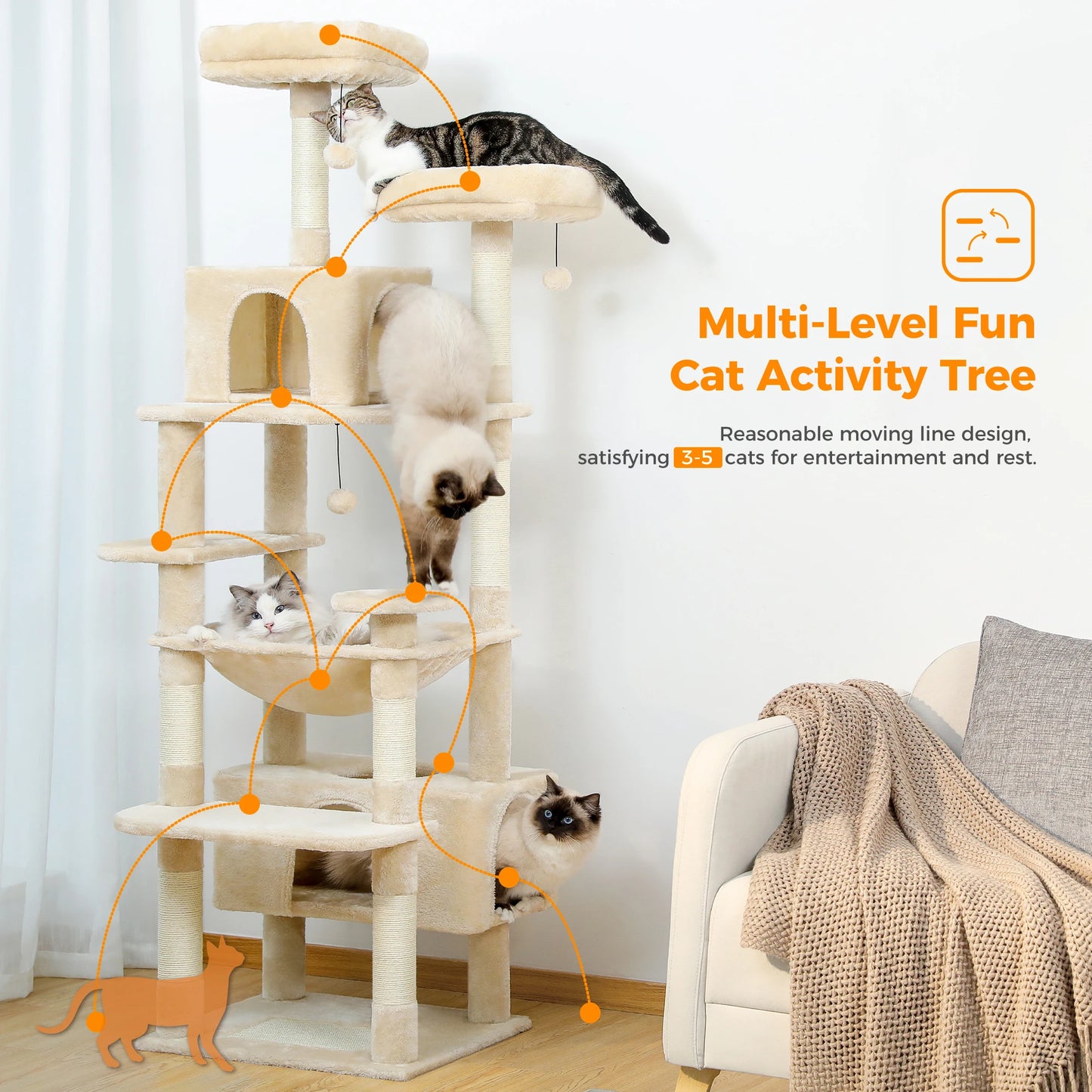PAWZ Road Large Cat Tree and Tower for Indoor Cats with Scratching Posts and Spacious Hammock