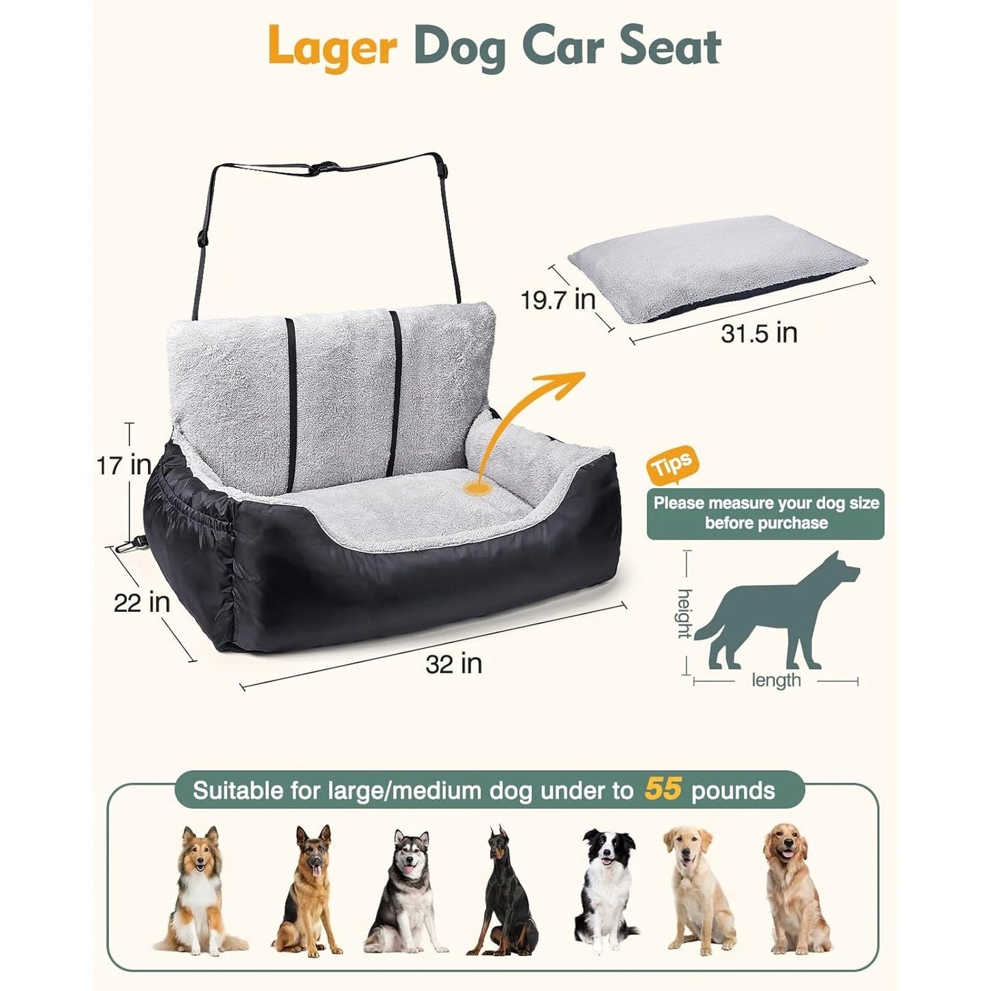 Dog Car Seat for Small Dogs by NoEnName Fully Detachable and Washable Pet Booster Seat