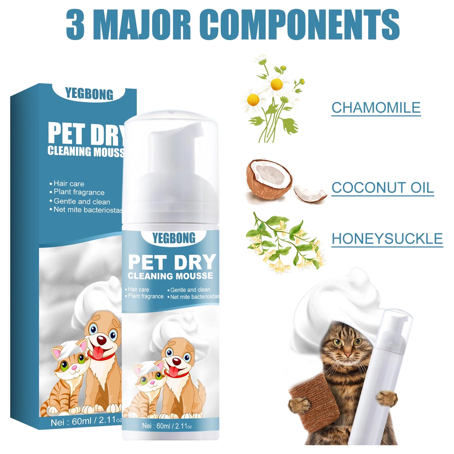 60ml Pet Dry Cleaning Agent Deodorizing Shampoo Waterless Body Wash for Small Animals