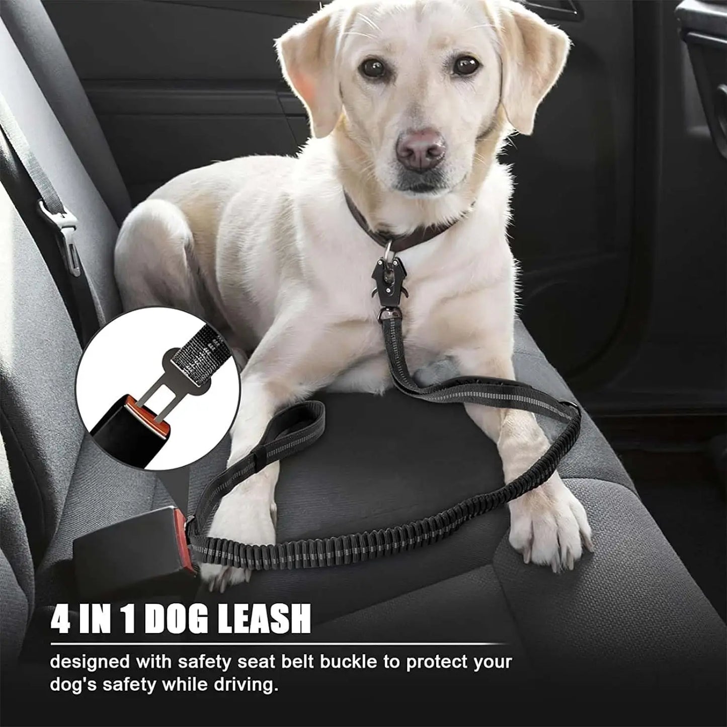 Reflective Shock Absorbing Heavy Duty Tactical Bungee Dog Leash with Car Seatbelt
