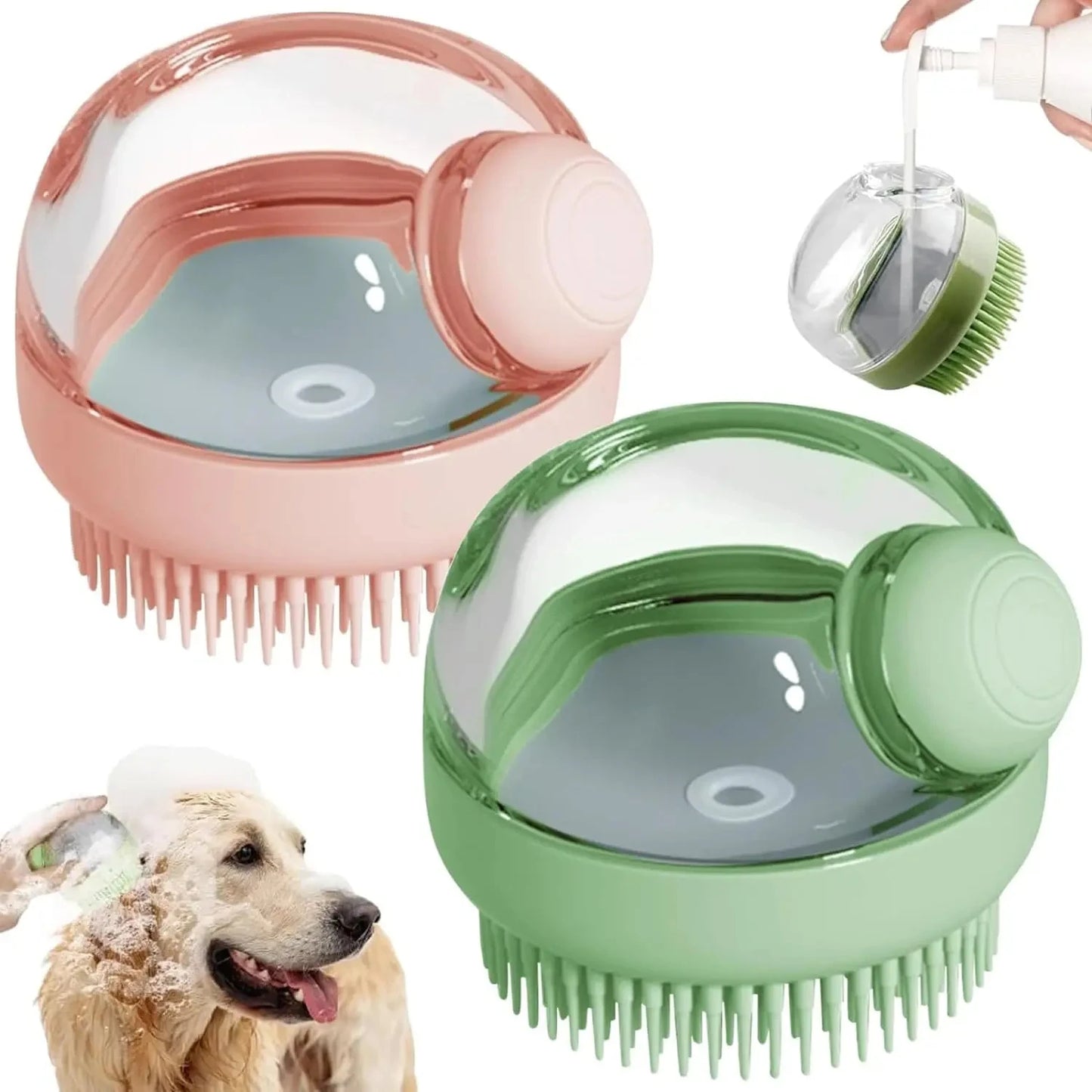 Dog Shower Brush Grooming Massage Bath Cleaning Brush with Shampoo Dispenser for Pets