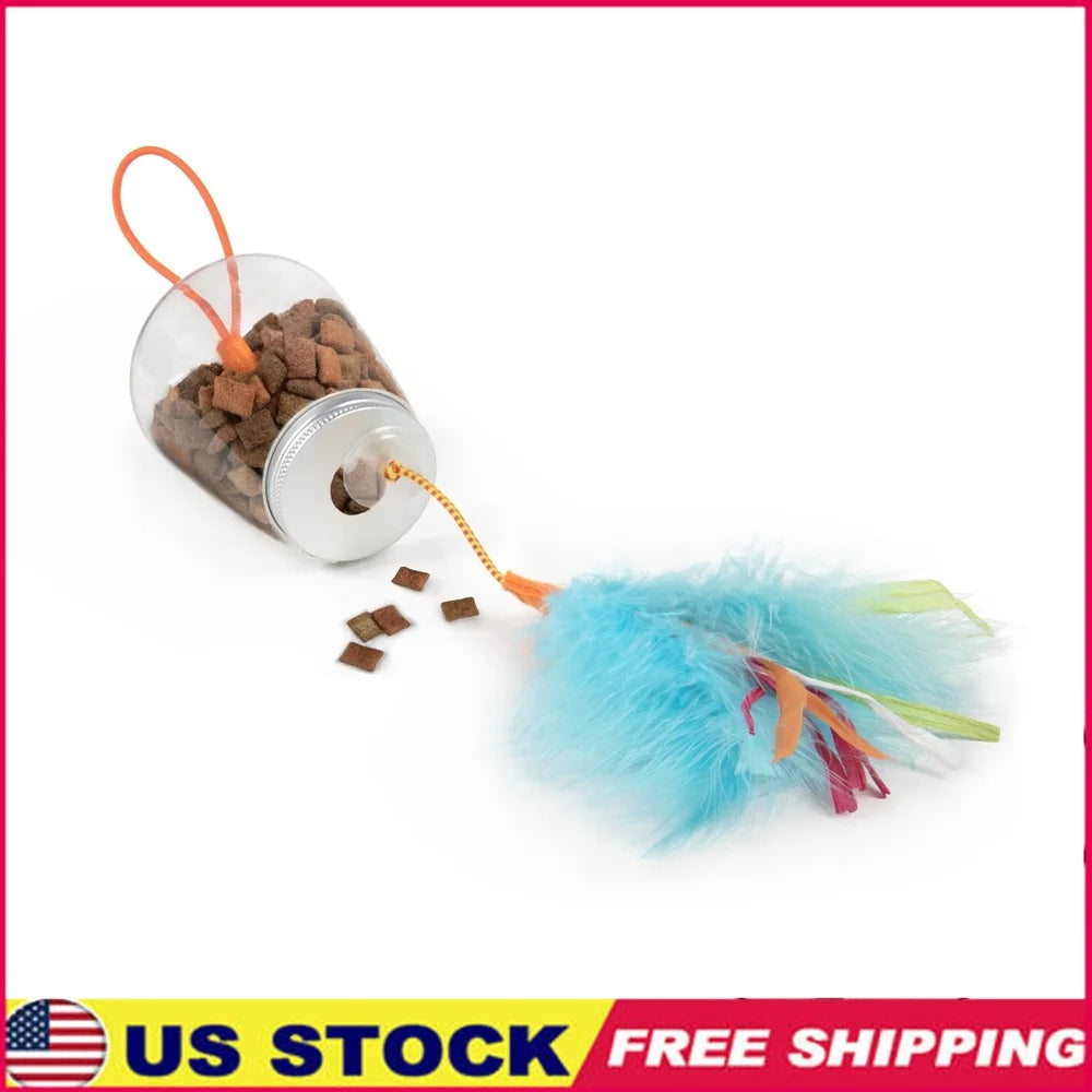 Interactive Cat Toy Treat Dispenser with Colorful Feathers